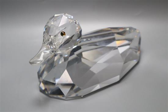 A large Swarovski crystal duck, 24cm